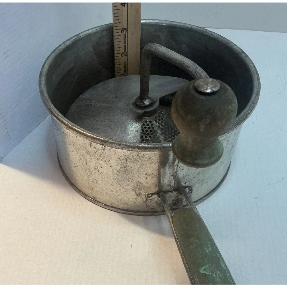 Foley Vintage Food Mill Hand Crank Green Wood Handle Kitchen Tool Farmhouse Deco